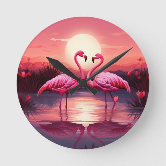 Roze Flamingo's bij zonsondergang Ronde Klok (Voorkant)
