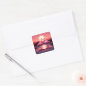 Roze Flamingo's bij zonsondergang Vierkante Sticker (Envelop)