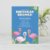 Roze Flamingos Birthday Brunch Blue Kaart (Staand voorkant)
