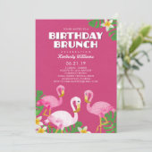 Roze Flamingos Birthday Brunch Fuchsia Kaart (Staand voorkant)