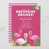 Roze Flamingos Birthday Brunch Fuchsia Kaart (Voorkant / Achterkant)