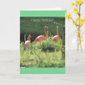 Roze Flamingos Birthday Greetings Kaart (Gele Bloem)