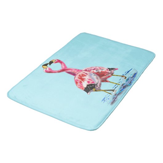 Roze Flamingo's Blauwe Badmat Aangepaste kleur - T (Gekanteld)