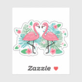 Roze Flamingo's & Bloemen Sticker (Vel)