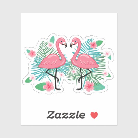 Roze Flamingo's & Bloemen Sticker (Vel)
