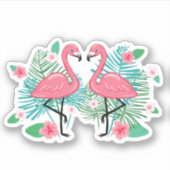 Roze Flamingo's & Bloemen Sticker (Voorkant)