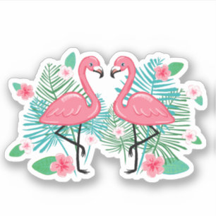 Roze Flamingo's & Bloemen Sticker