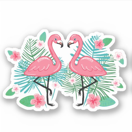Roze Flamingo's & Bloemen Sticker (Voorkant)