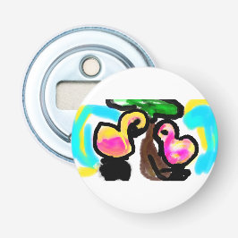 Roze flamingo's bruiloft button flesopener