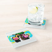 Roze flamingo's bruiloft glazen onderzetter (Schuin)