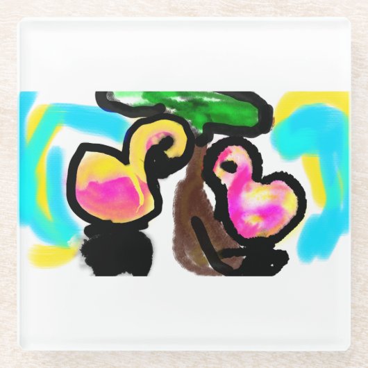 Roze flamingo's bruiloft glazen onderzetter (Voorkant)