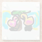 Roze flamingo's bruiloft glazen onderzetter (Achterkant)