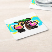 Roze flamingo's bruiloft kartonnen onderzetters (Schuin)