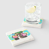 Roze flamingo's bruiloft stenen onderzetter (Zijkant)