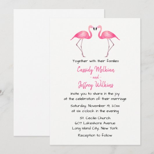 Roze Flamingo's Bruiloft Tropische Zomer Strand Kaart (Voorkant / Achterkant)