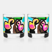 Roze flamingo's bruiloft whisky glas (Voorkant)