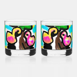 Roze flamingo's bruiloft whisky glas
