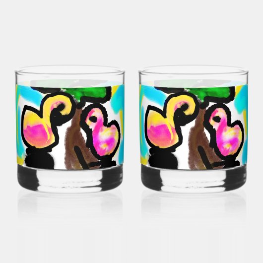 Roze flamingo's bruiloft whisky glas (Voorkant)