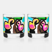 Roze flamingo's bruiloft whisky glas (Achterkant)