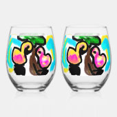 Roze flamingo's bruiloft wijnglas zonder voet (Achterkant)