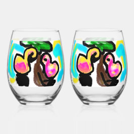 Roze flamingo's bruiloft wijnglas zonder voet