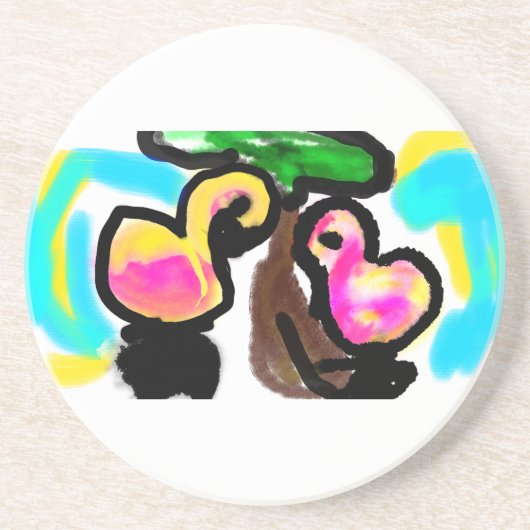 Roze flamingo's bruiloft zandsteen onderzetter (Voorkant)