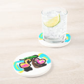 Roze flamingo's bruiloft zandsteen onderzetter (Zijkant)