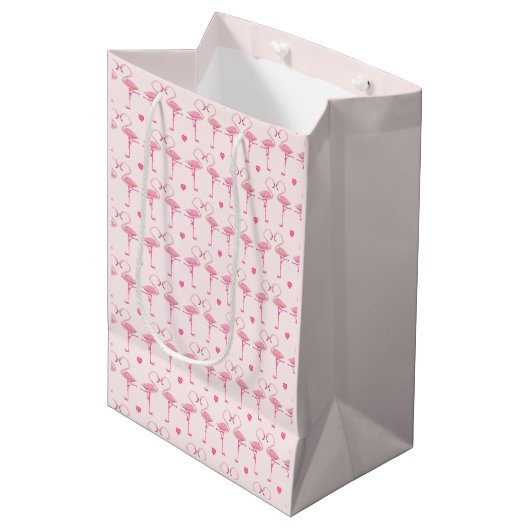 Roze flamingos-cadeautas medium cadeauzakje (Voorkant Gekanteld)