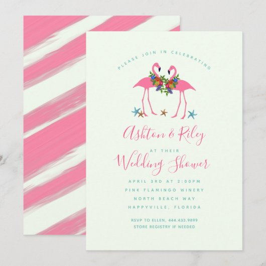 Roze flamingos Couples Wedding Shower Invitation Kaart (Voorkant / Achterkant)