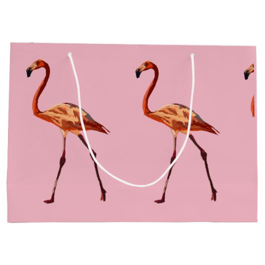 Roze Flamingos Custom Gift Bag - Groot, glanzend Groot Cadeauzakje (Achterkant)