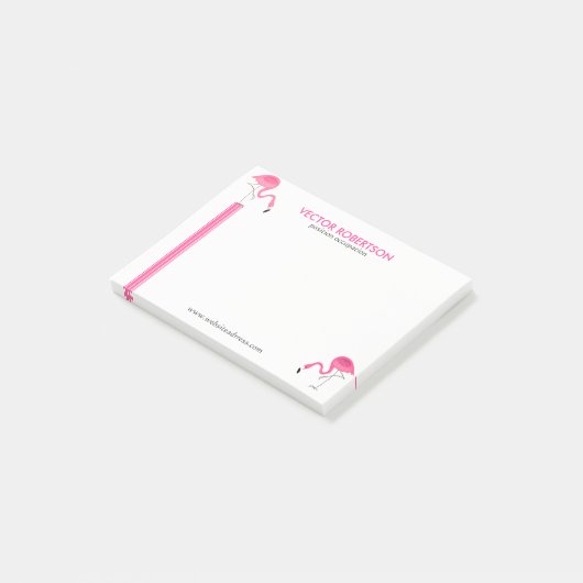 Roze flamingo's & decoratieve strepen post-it® notes (Schuin)