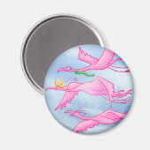 Roze Flamingo's die naar het westen vliegen Magneet (Voorkant / Achterkant)