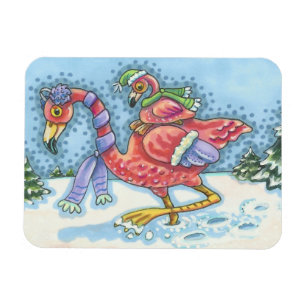Roze Flamingo's Diepe Sneeuw KERST MAGNEET