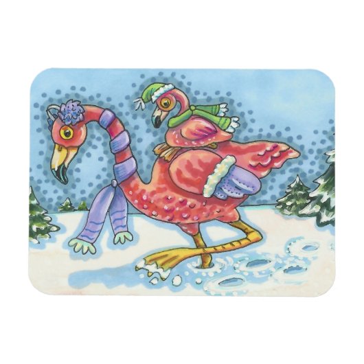 Roze Flamingo's Diepe Sneeuw KERST MAGNEET (Horizontaal)