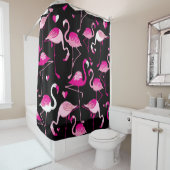 Roze flamingo's, donker naadloos patroon. douchegordijn (In situ)