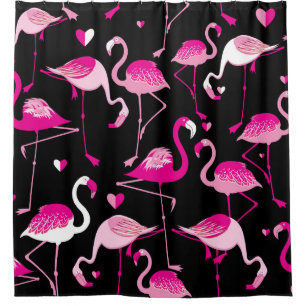 Roze flamingo's, donker naadloos patroon. douchegordijn