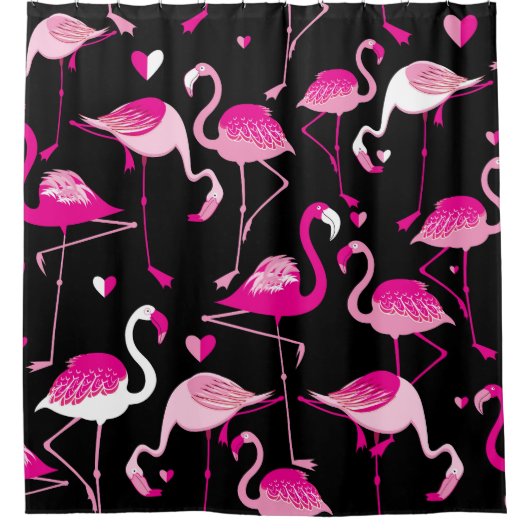 Roze flamingo's, donker naadloos patroon. douchegordijn (Voorkant)