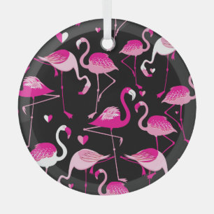 Roze flamingo's, donker naadloos patroon. glas ornament