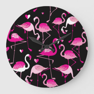 Roze flamingo's, donker naadloos patroon. grote klok