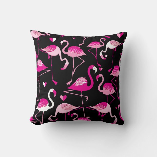 Roze flamingo's, donker naadloos patroon. kussen (Voorkant)