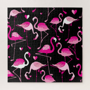 Roze flamingo's, donker naadloos patroon. legpuzzel