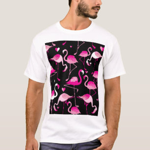 Roze flamingo's, donker naadloos patroon. t-shirt