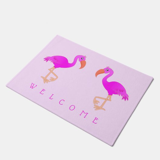 Roze flamingos Doormat - Welkom - uw kleuren Deurmat (Schuin)