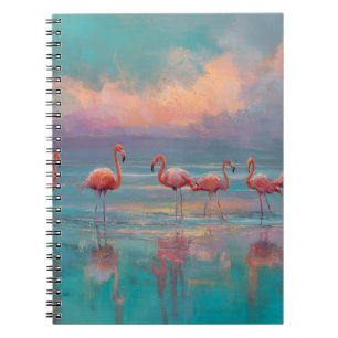 Roze Flamingo's Dromerige Sunset Shore Art Notitieboek