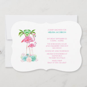 Roze Flamingo's en Bloemboeket Baby Shower Kaart