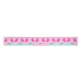 Roze flamingo's en broedend baby roze striplint satijnen lint (Voorkant)
