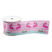 Roze flamingo's en broedend baby roze striplint satijnen lint (Spoel)