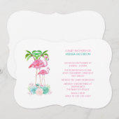 Roze flamingos en Floral Bouquet Baby shower Kaart (Voorkant / Achterkant)