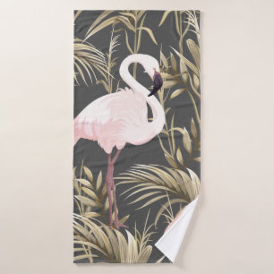 Roze flamingos en gouden planten naadloos patroon badhanddoek
