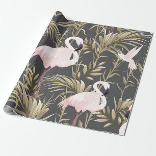 Roze flamingos en gouden planten naadloos patroon cadeaupapier
